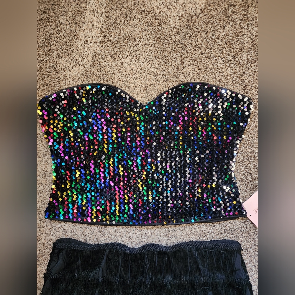 SHEIN Bae Rainbow Sequin Crop Top Eras Tour Top
